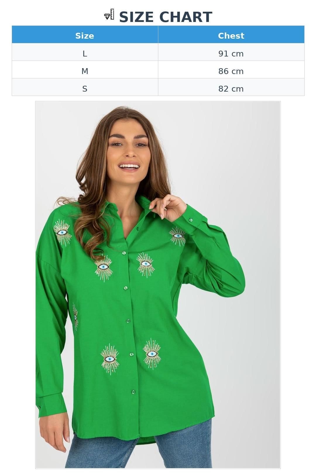 Love Lace Love Lace Women's Loose Fit Buttoned Long Sleeve Embroidered Shirt in Green - 4