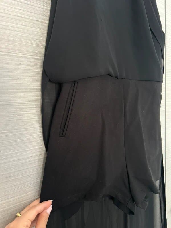 ASOS ASOS Petite Playsuit with Maxi Chiffon Overlay in Black