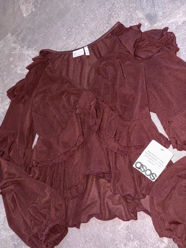 ASOS Design ASOS Burgundy Ruffle Tulle Sheer Top 6
