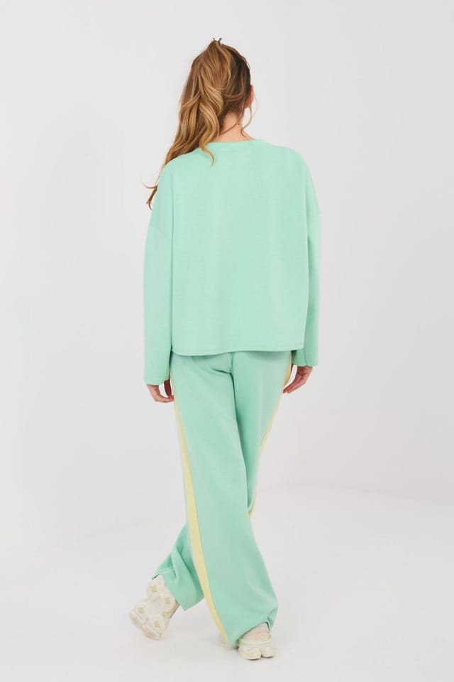 Love Lace Love Lace Women's Bow Detail Casual Wide Leg Tracksuit Set in Green - 2