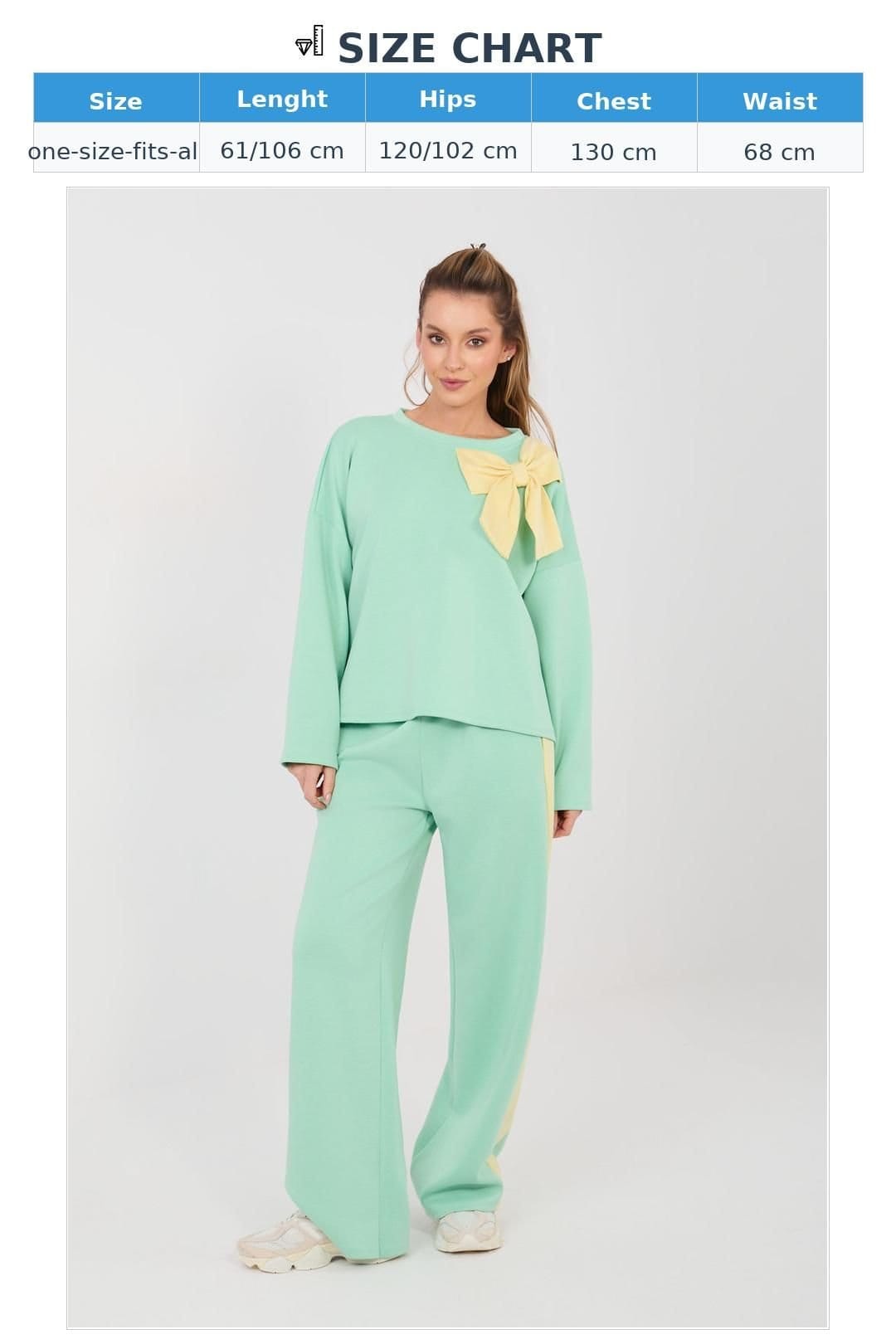 Love Lace Love Lace Women's Bow Detail Casual Wide Leg Tracksuit Set in Green - 4