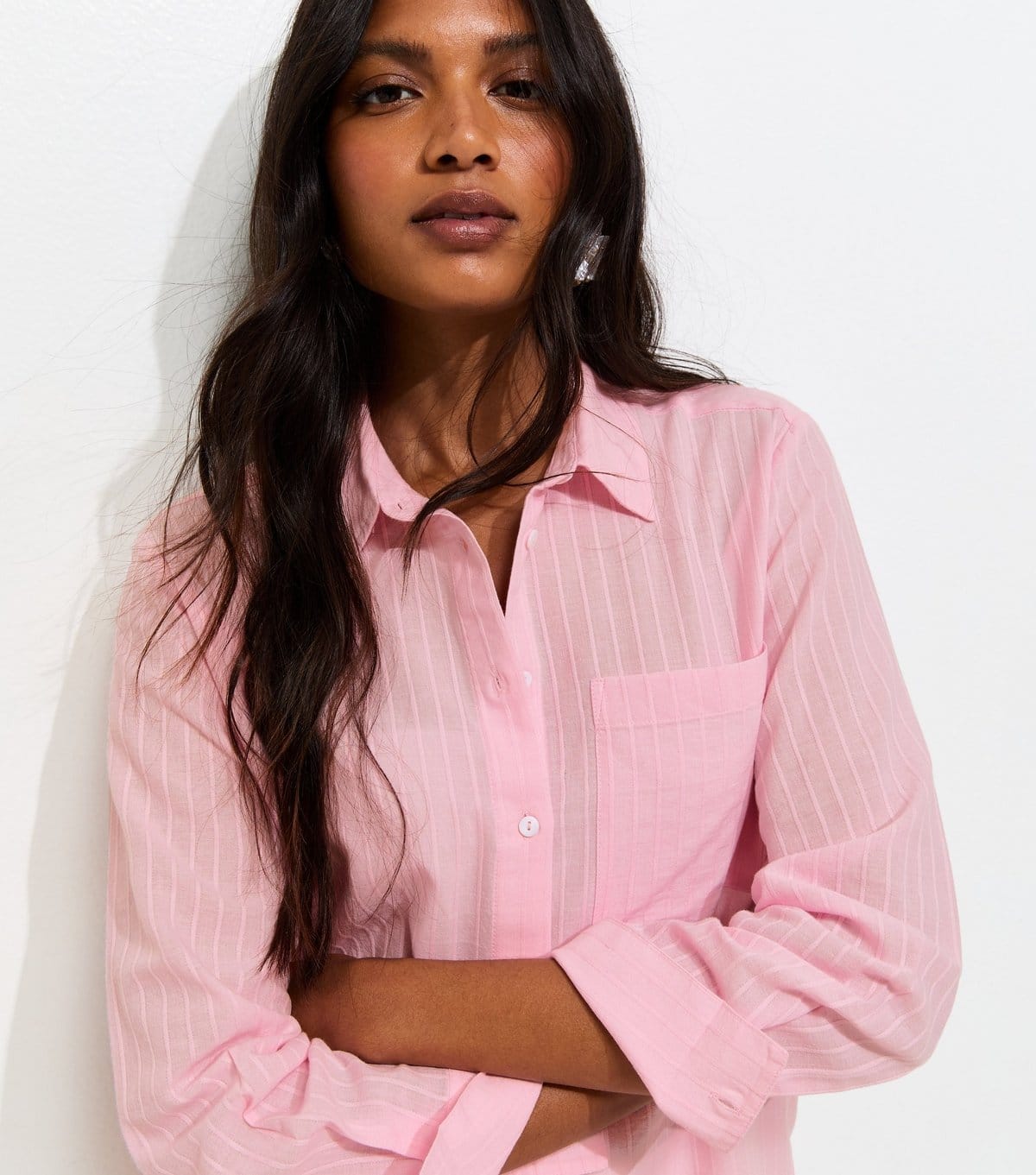 New Look Pink Stripe Long Sleeve Shirt