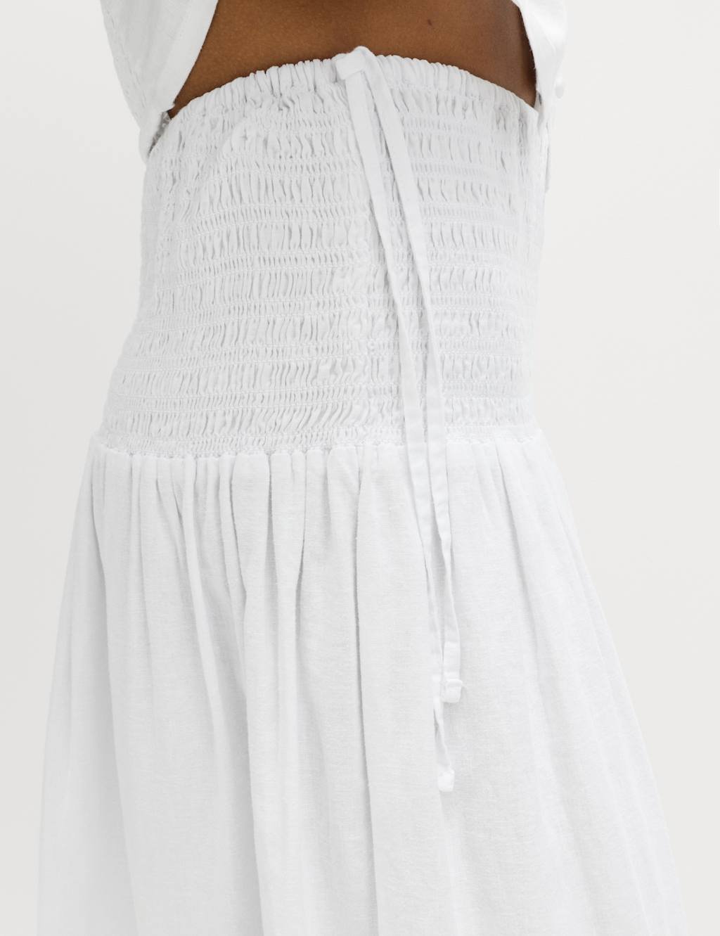 Marks & Spencer M&S Linen Rich Shirred Tie Detail Maxi Skirt White - 3