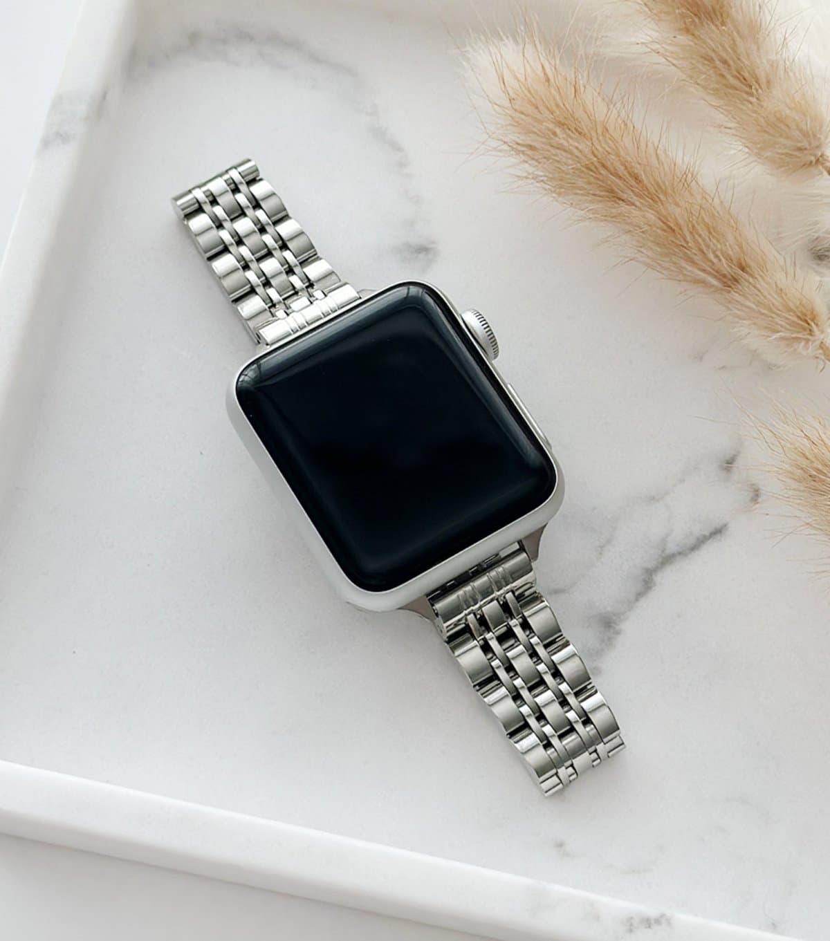 Coconut Lane Silver Slim Links Apple Watch Strap Coconut Lane New Look