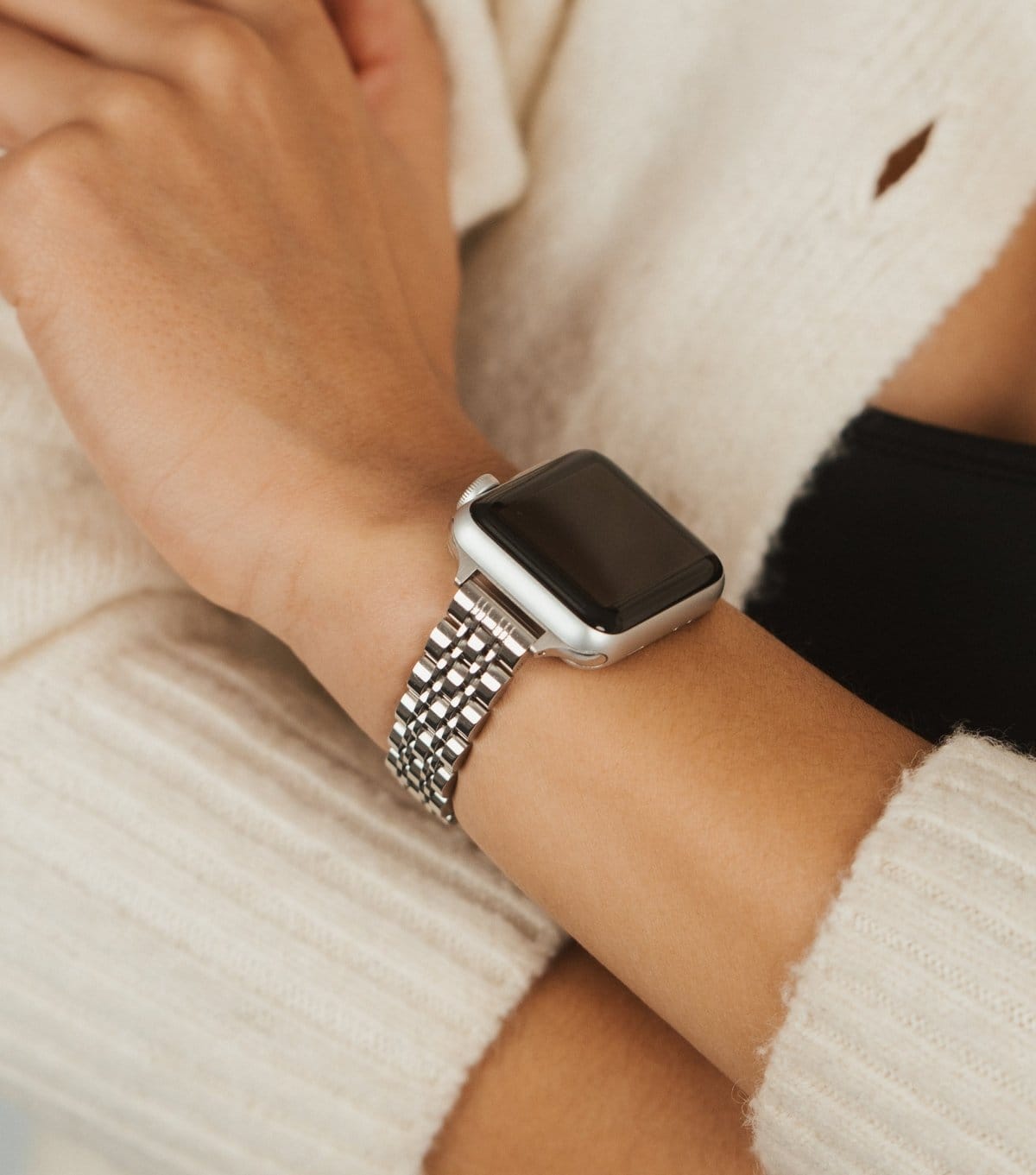 Coconut Lane Silver Slim Links Apple Watch Strap Coconut Lane New Look - 4