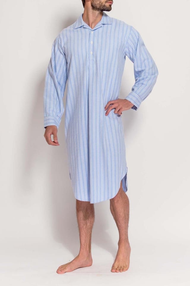 British Boxers British Boxers Men's "Westwood Blue" Stripe Brushed Cotton Nightshirt in Light Blue - 2