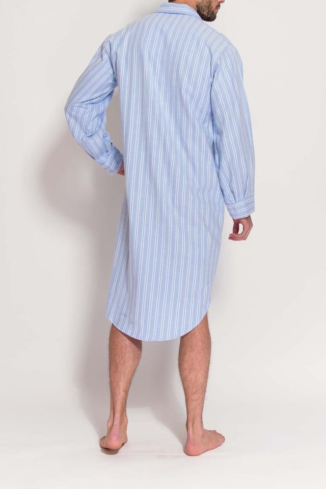 British Boxers British Boxers Men's "Westwood Blue" Stripe Brushed Cotton Nightshirt in Light Blue - 3