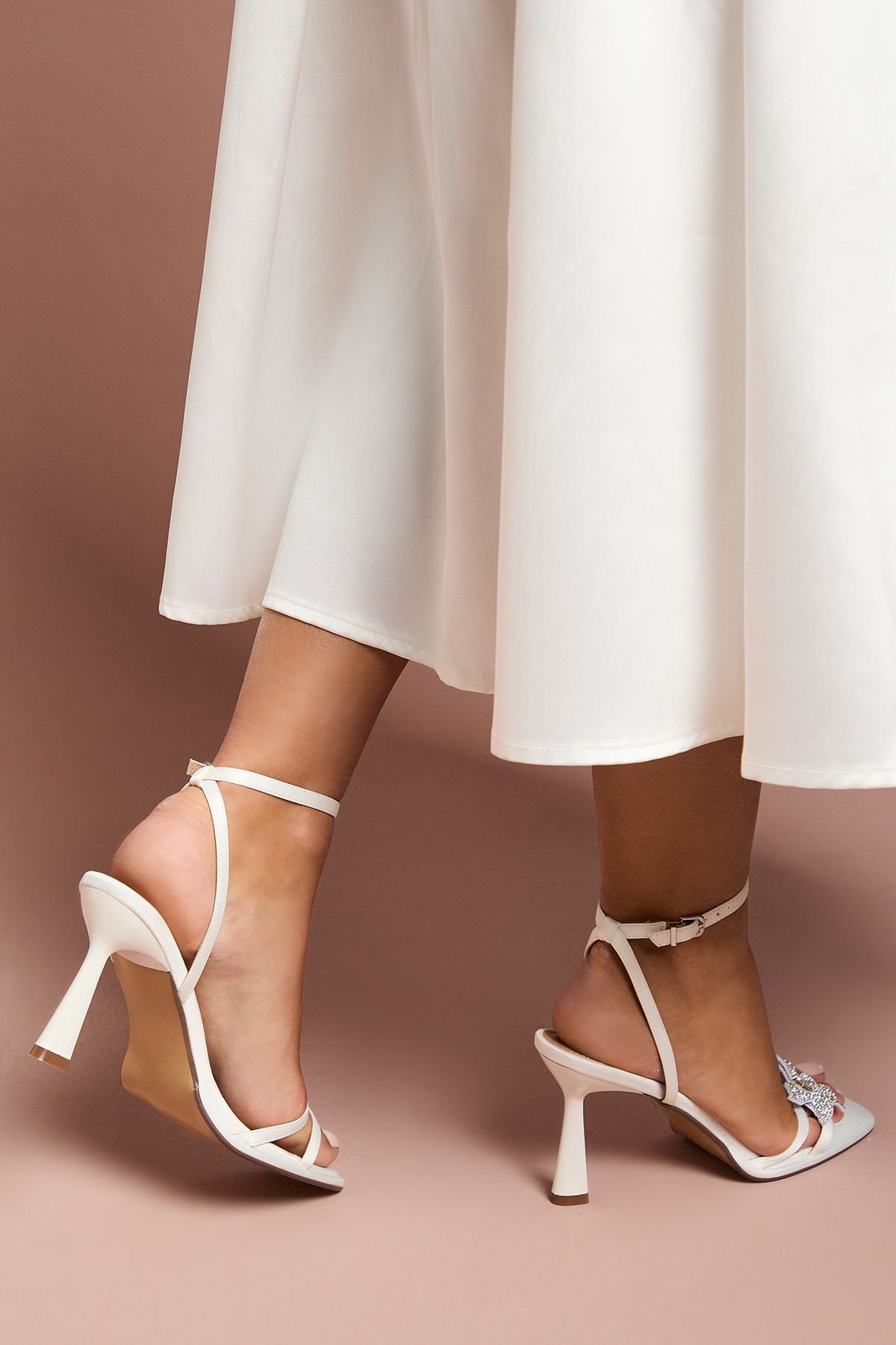 Coast Coast Women's Bridal Wide Fit Taleesa Satin Diamante Corsage Detail High Heel Platform Sandals in White - 3