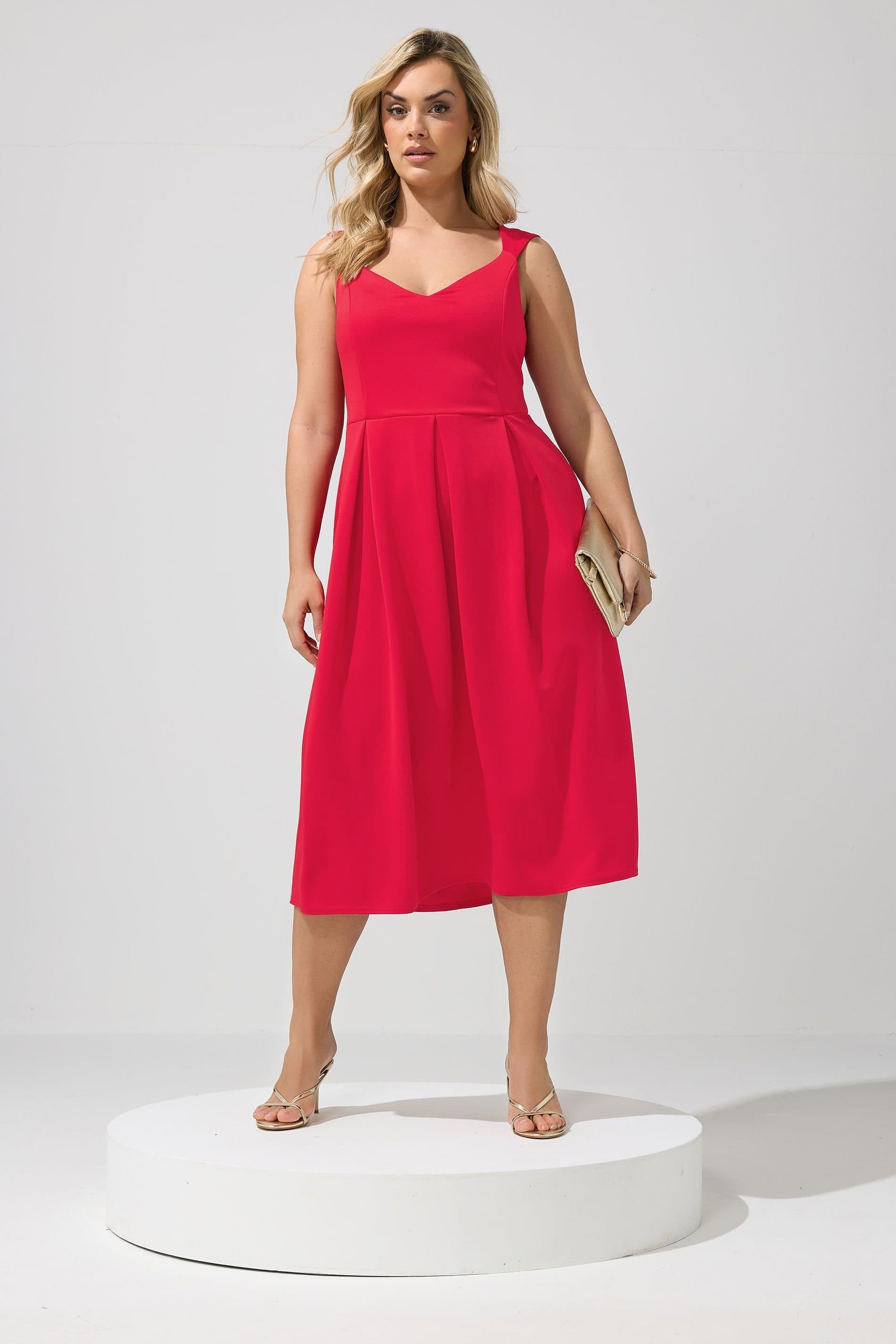 Yours Yours Women's Sweetheart Skater Dress in Bright Pink