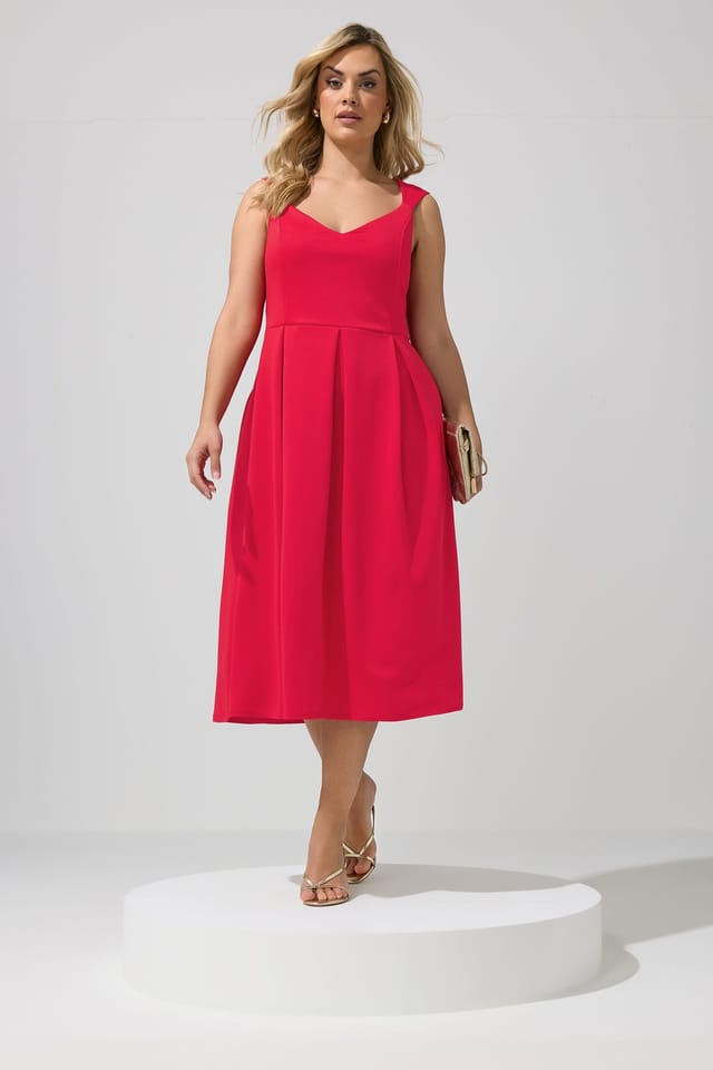 Yours Yours Women's Sweetheart Skater Dress in Bright Pink - 3