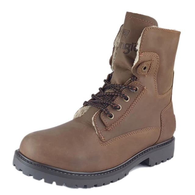 Wrangler Wrangler Men's Aviator Leather High Leg Fleece Lined Lace Up Boots in Brown - 2