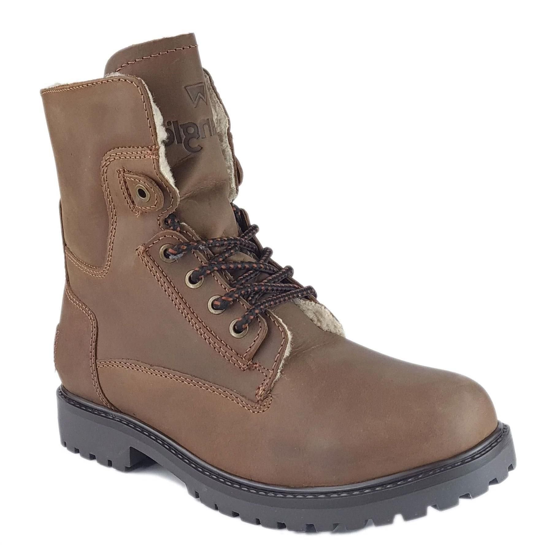 Wrangler Wrangler Men's Aviator Leather High Leg Fleece Lined Lace Up Boots in Brown - 3