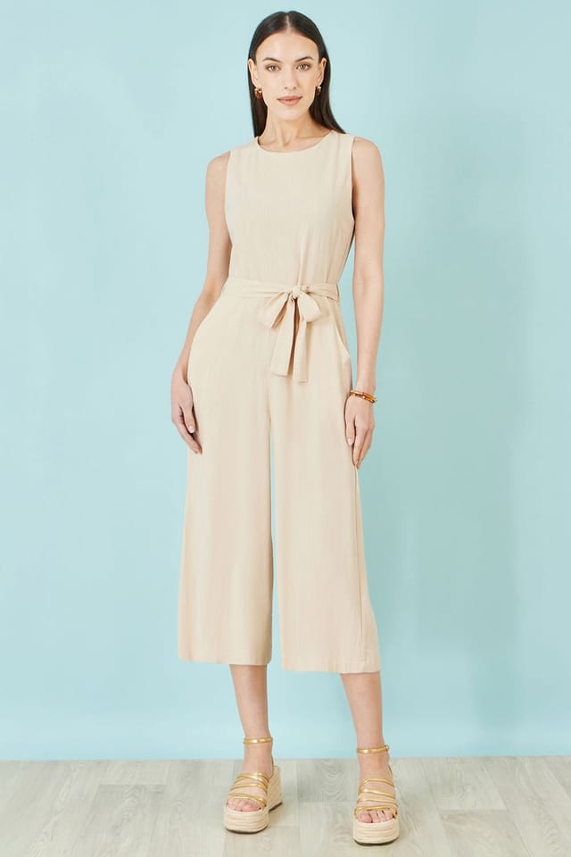 Yumi Yumi Women's Beige Viscose Culotte Jumpsuit in Natural - 2