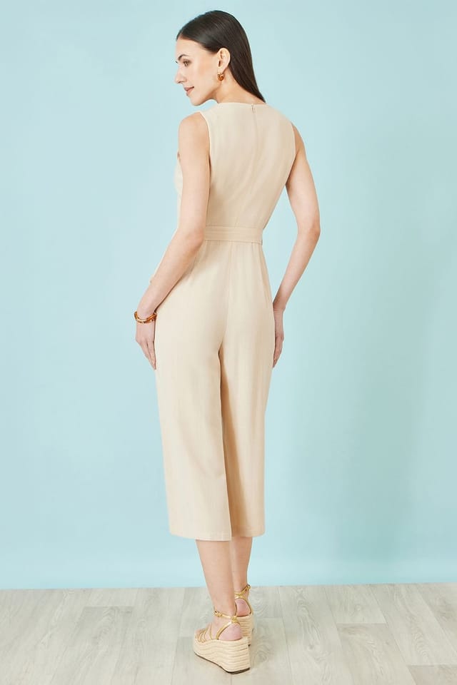Yumi Yumi Women's Beige Viscose Culotte Jumpsuit in Natural - 3