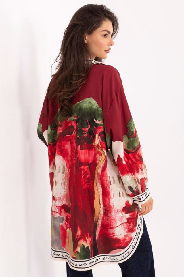 Love Lace Love Lace Women's Long Sleeve Printed Button Up Casual Shirt in Red - 3