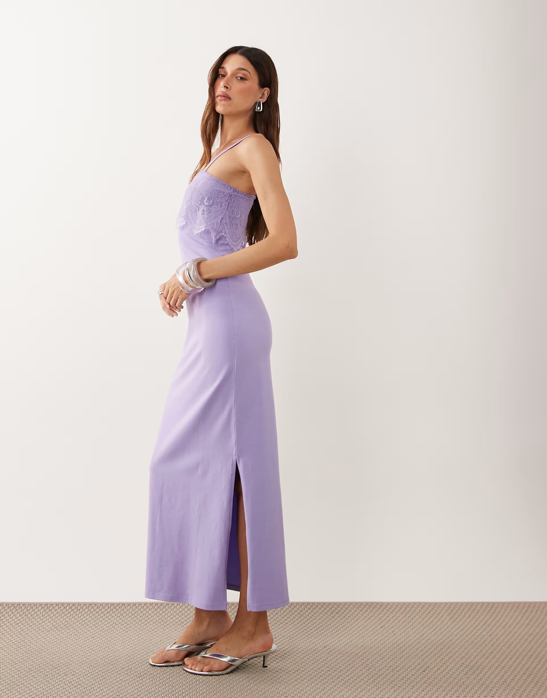 ASOS ASOS DESIGN lace trim ellen slip cami dress in lilac