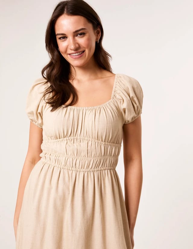 Blue Vanilla Puff Sleeve Shirred Panel Dress - 2