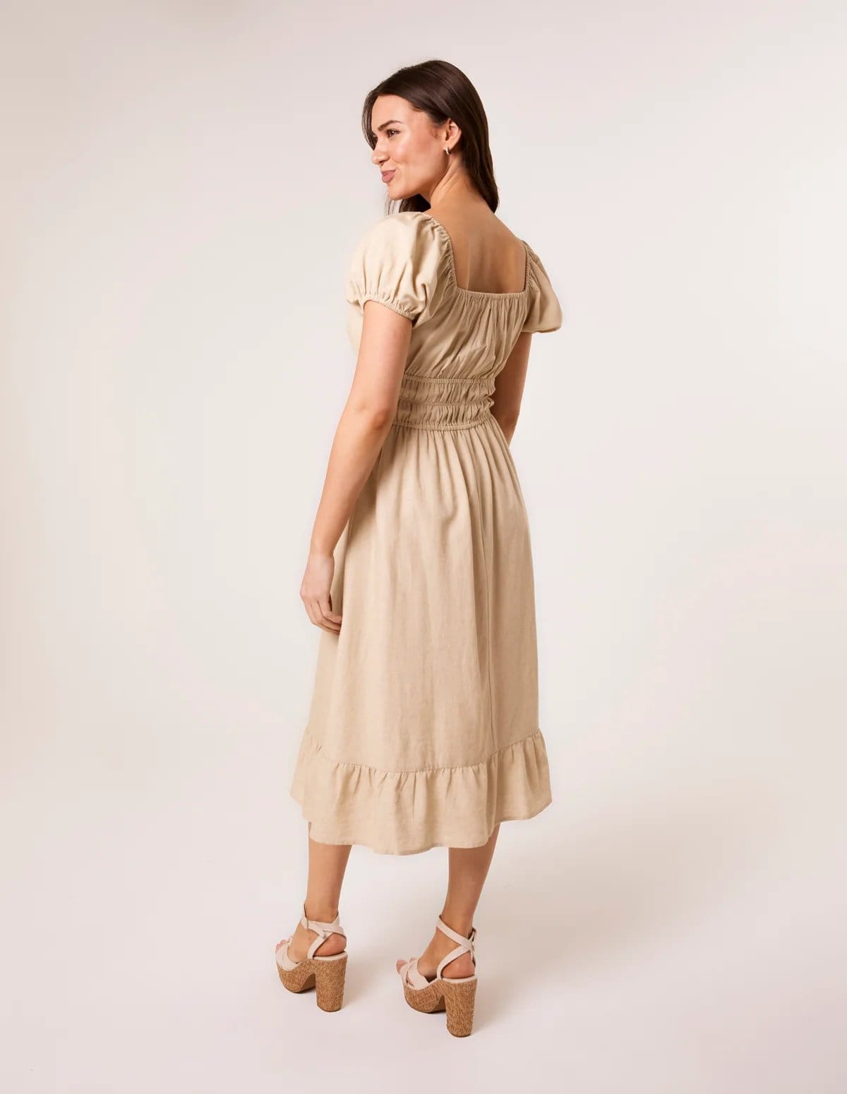 Blue Vanilla Puff Sleeve Shirred Panel Dress - 4