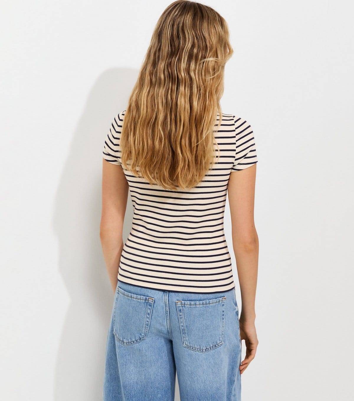 New Look Women's Cream Cotton Rich Striped Button Through Baby Tee T-Shirt New Look - 4