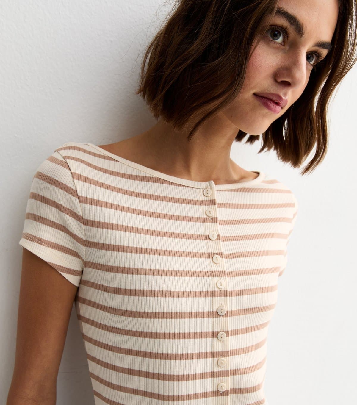 New Look Women's White Striped Button Through Baby Tee New Look