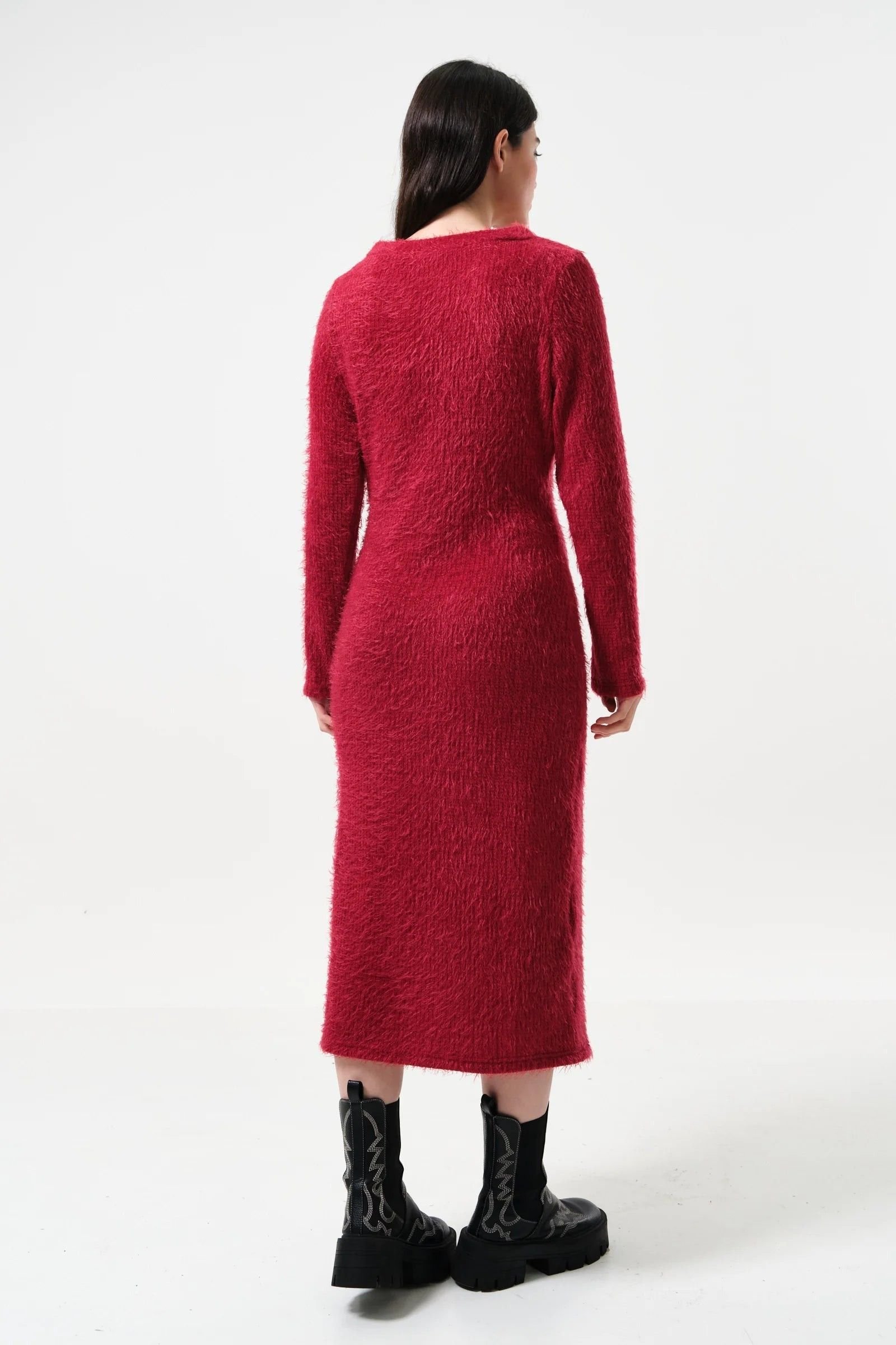 Louche Louche Women's Guila Eyelash Rib Long Sleeve Midi Dress - Red - 2