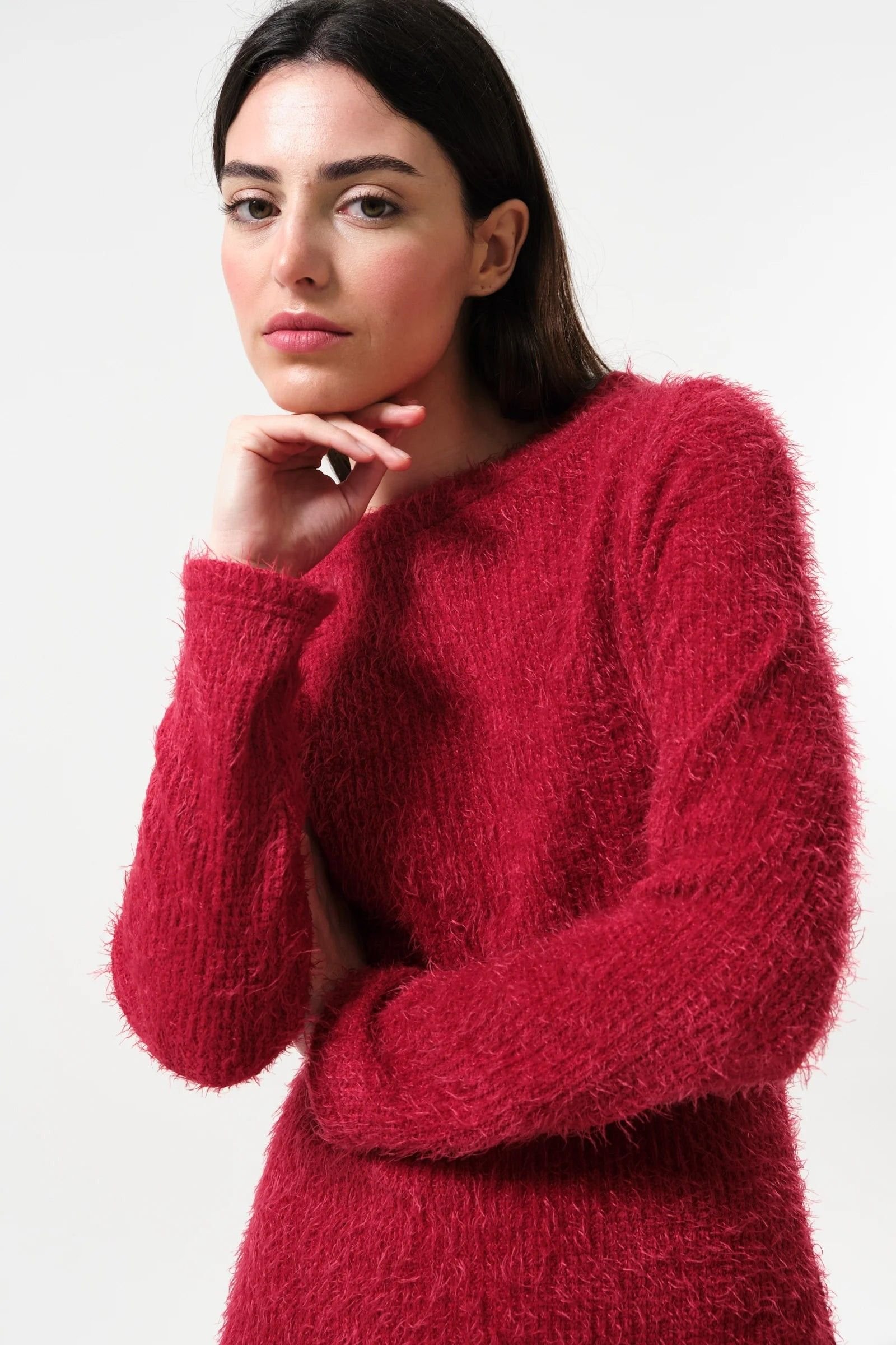 Louche Louche Women's Guila Eyelash Rib Long Sleeve Midi Dress - Red - 3