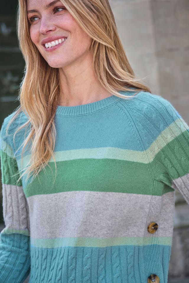 Pure Collection Pure Collection Women's Cashmere Blend Wide Stripe Sweater in Blue - 2