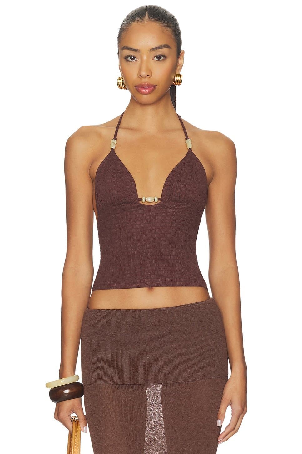 revolve Revolve Brown Textured Crop Top