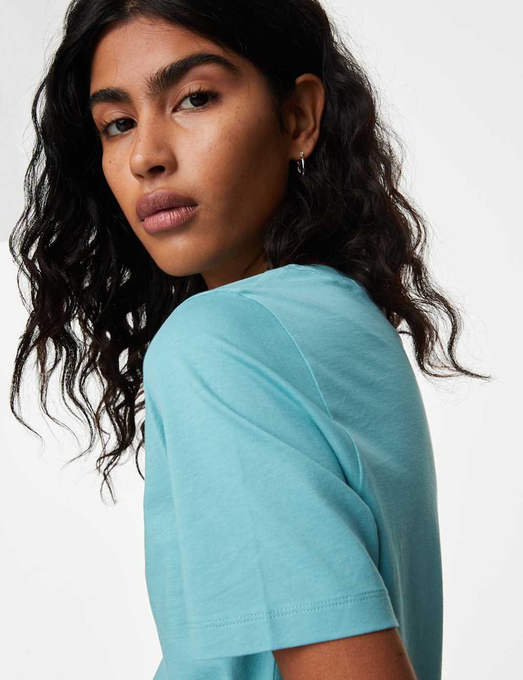 Marks & Spencer M&S Pure Cotton Everyday Fit T-Shirt Turquoise - 3