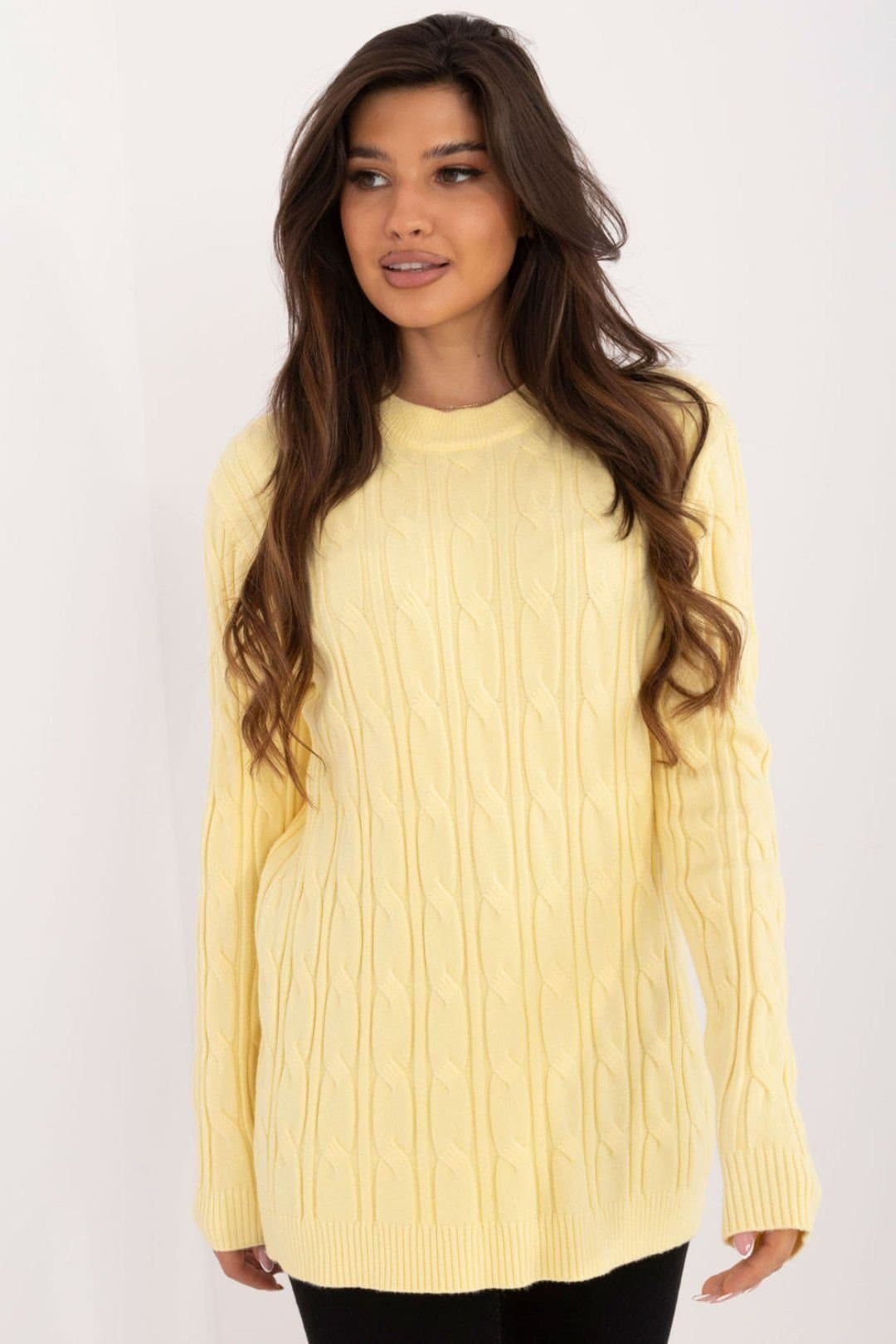 Love Lace Love Lace Women's Jumper Casual Sweater Round Neck Long Sleeve in Yellow