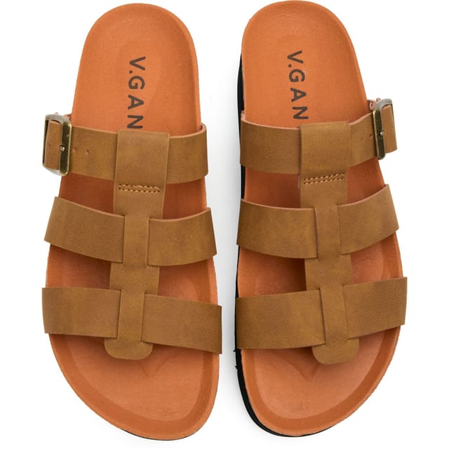 V.GAN V.GAN Women's Vegan Fig Slide Footbed Sandals in Tan - 2