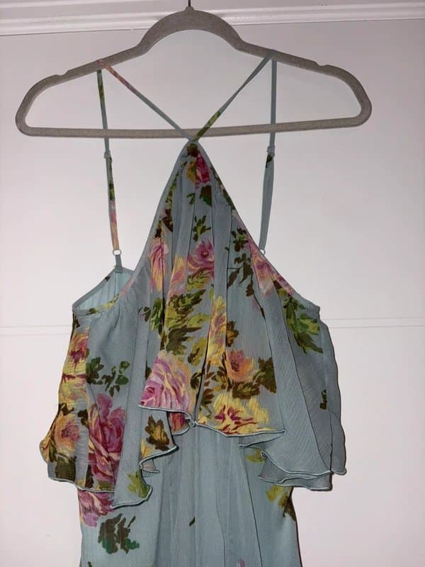 ASOS Asos Green Blue Floral Wide Leg Halter Jumpsuit Size 14 Summer Occasion Smart wedding guest