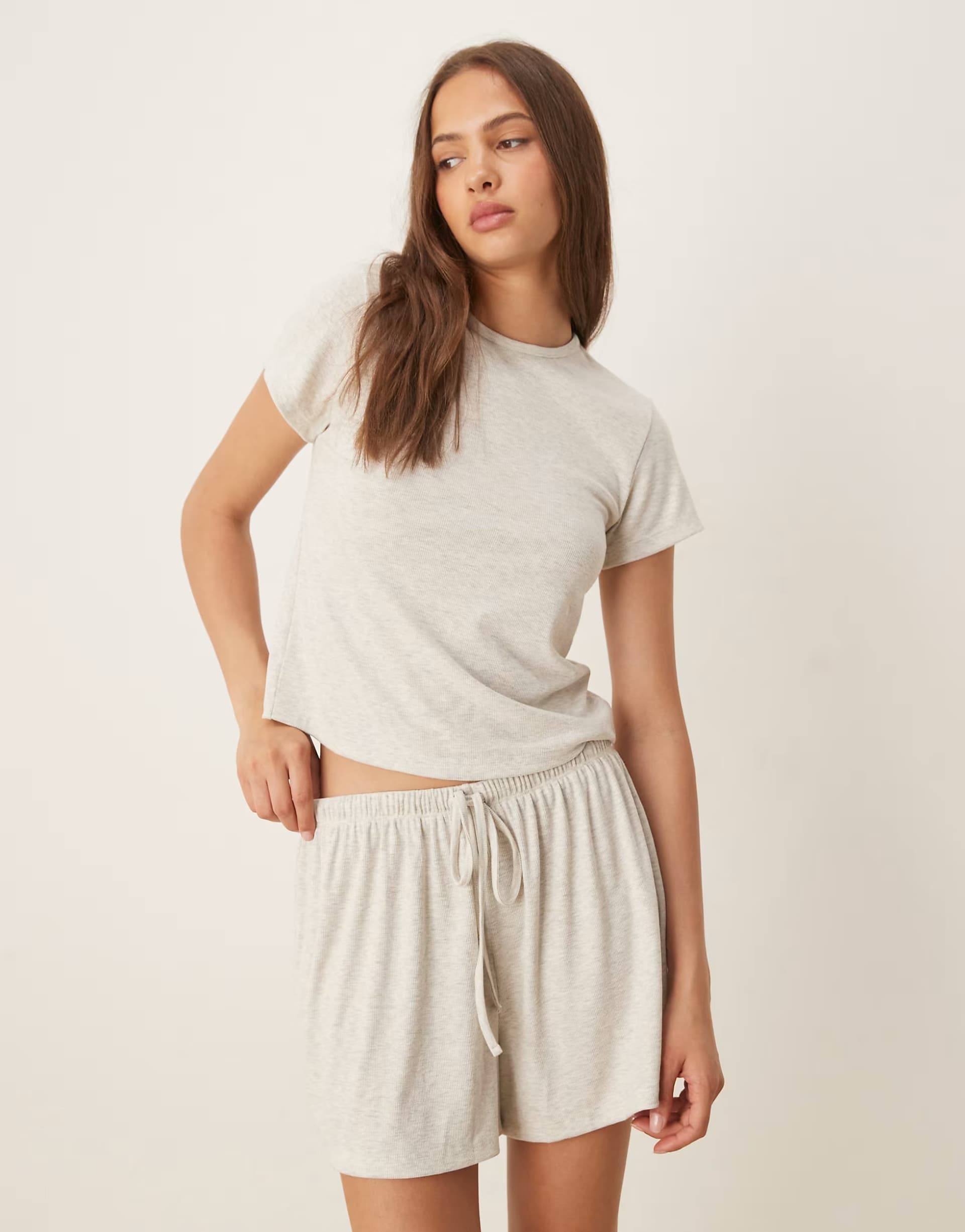 ASOS ASOS DESIGN Mix & Match rib oversized pyjama tee with side split in beige