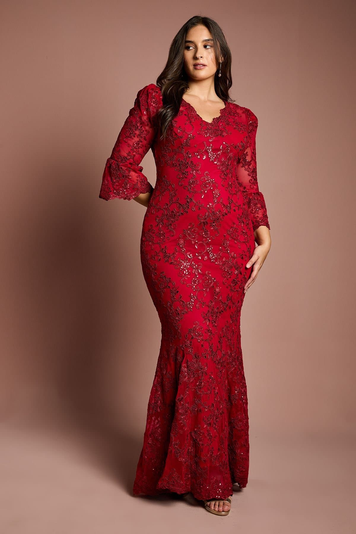 Coast Coast Red Sequin Bodycon Maxi Dress for Plus Size