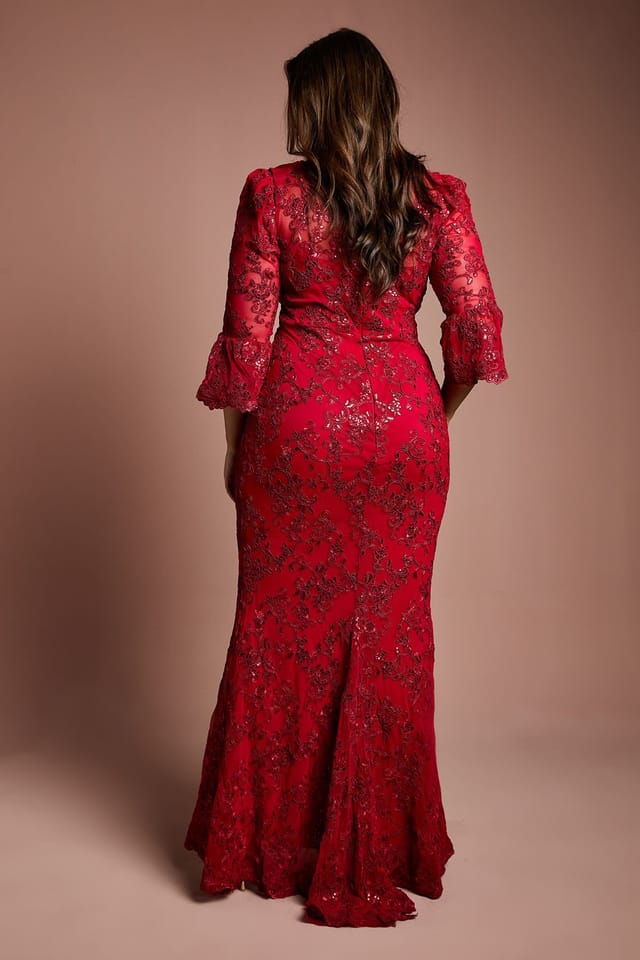Coast Coast Women's Plus Size Sequin Bodycon Maxi Dress in Red - 3