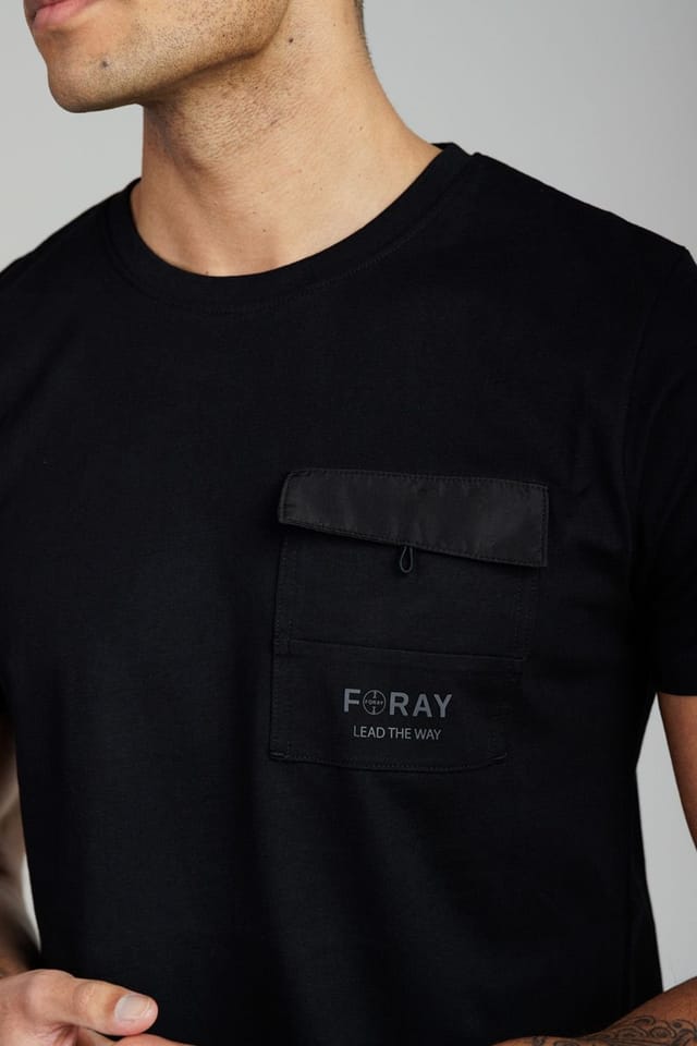 Foray Foray Men's Short Sleeve Cotton Crew Neck Pocket T-Shirt in Black - 3