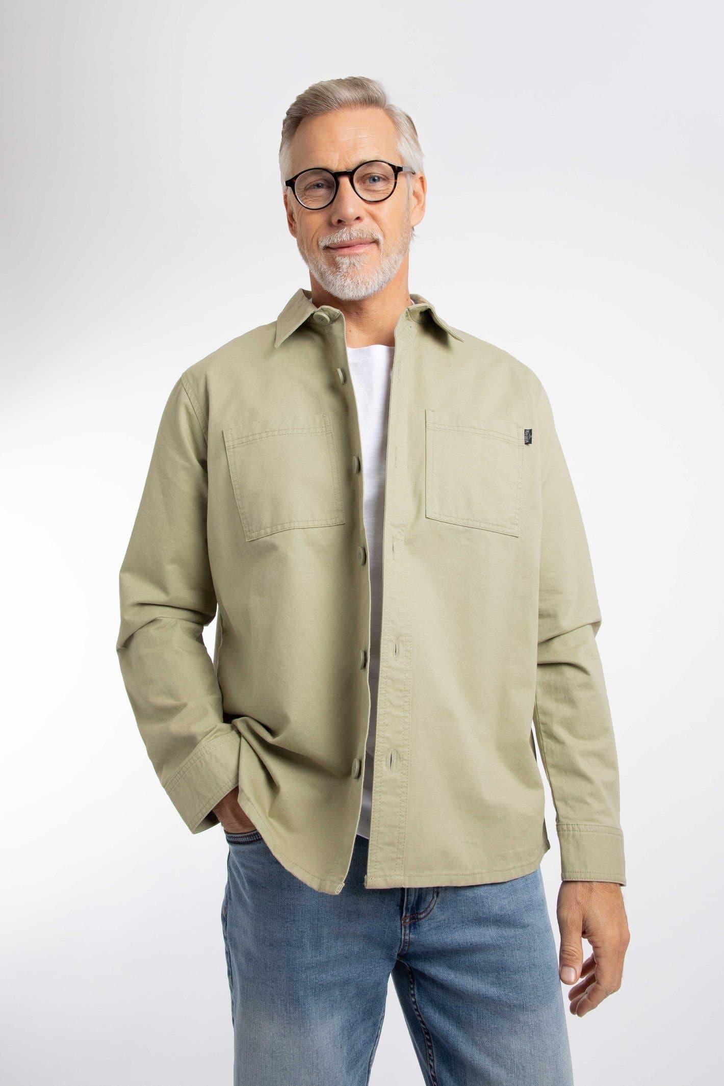 Weird Fish Weird Fish Men's Bear Workwear Twill Overshirt in Pale Green