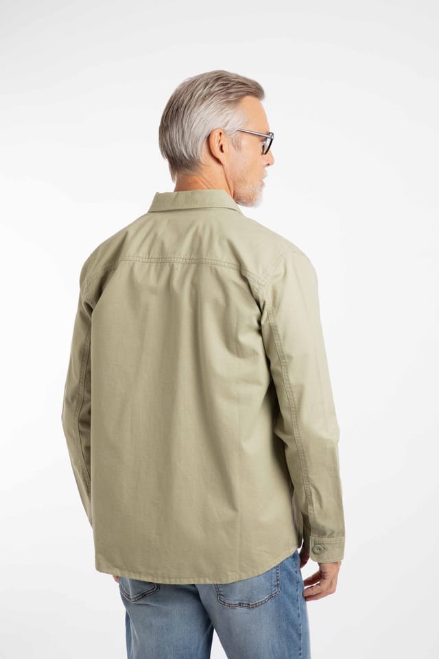 Weird Fish Weird Fish Men's Bear Workwear Twill Overshirt in Pale Green - 3