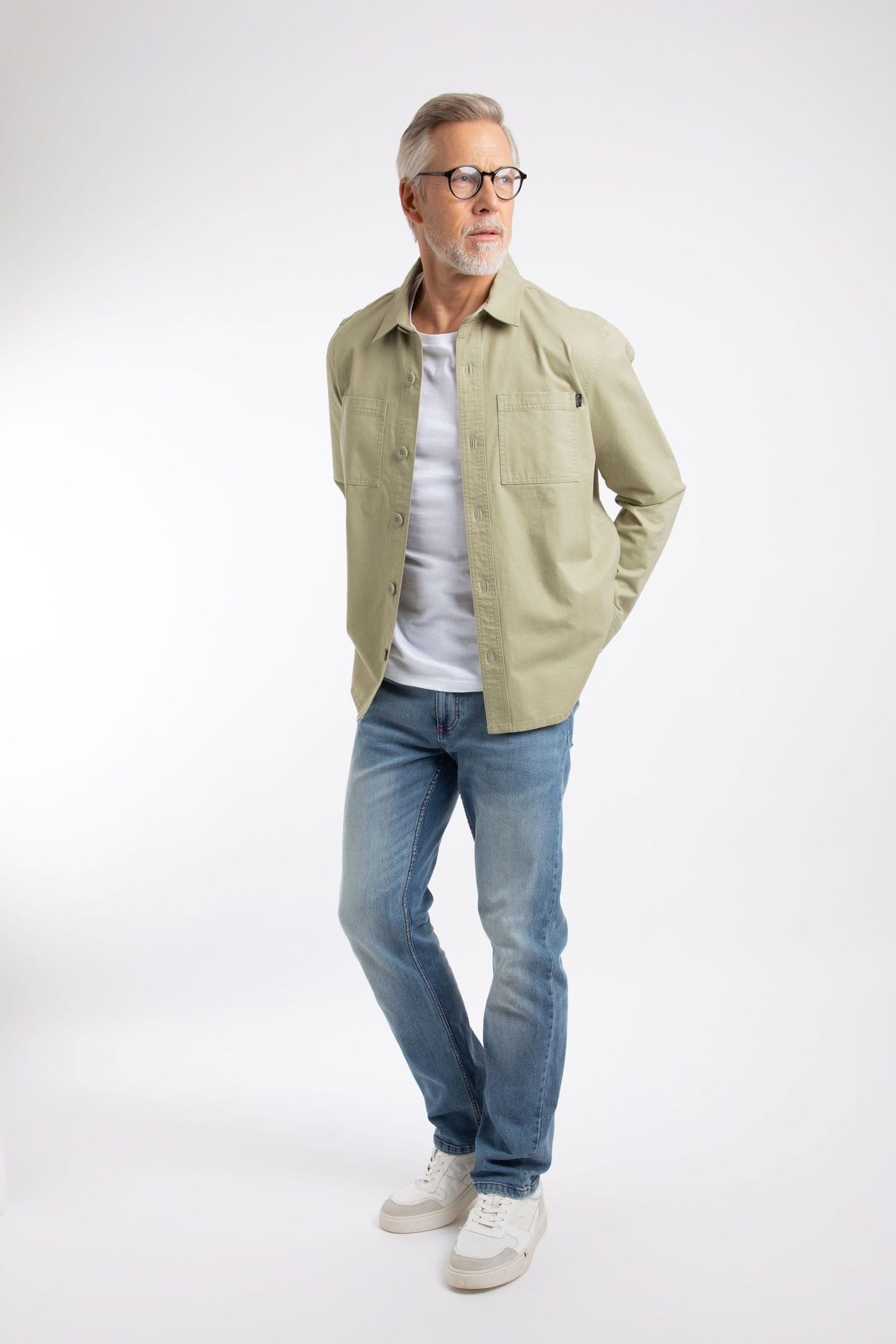 Weird Fish Weird Fish Men's Bear Workwear Twill Overshirt in Pale Green - 4