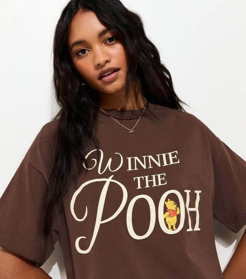 New Look Women's Dark Brown Winnie The Pooh Oversized T-Shirt New Look - 1