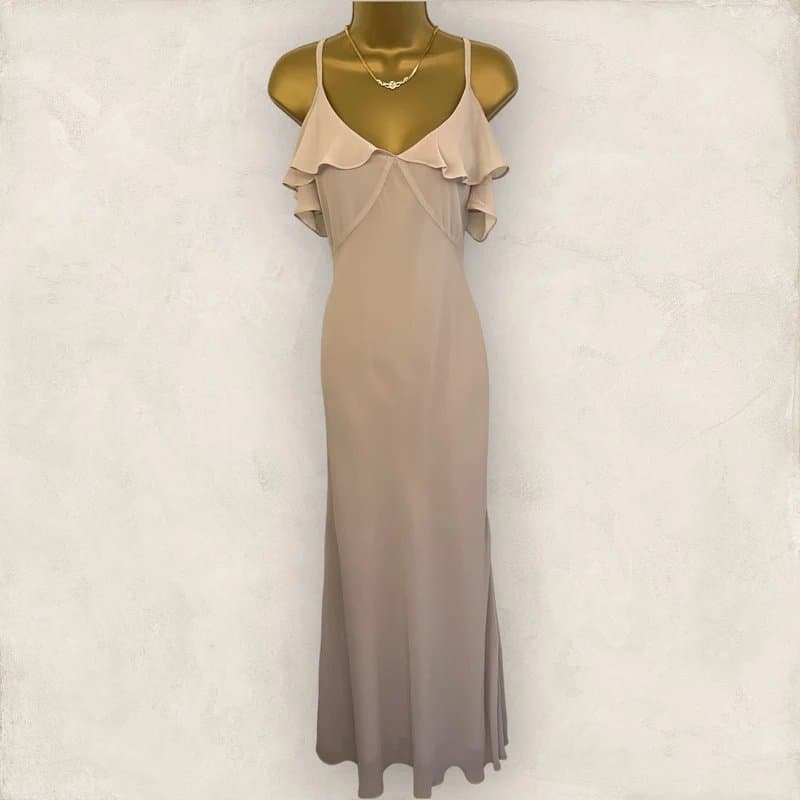 Coast Coast Womens Cream Chiffon Cold Shoulder Maxi Dress, Bridesmaid, Prom UK 12