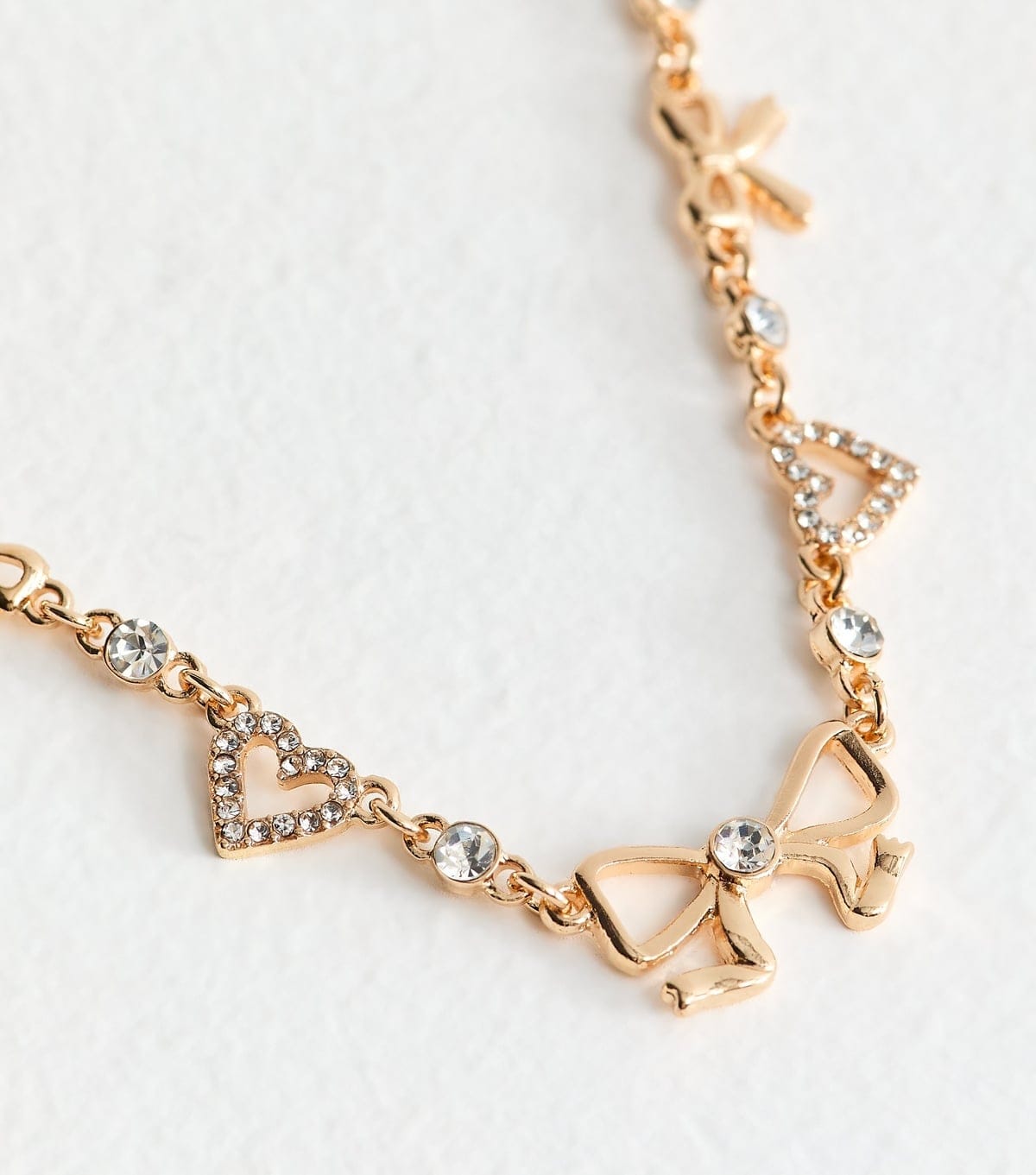 New Look Gold Tone Diamante Heart and Bow Necklace New Look - 4