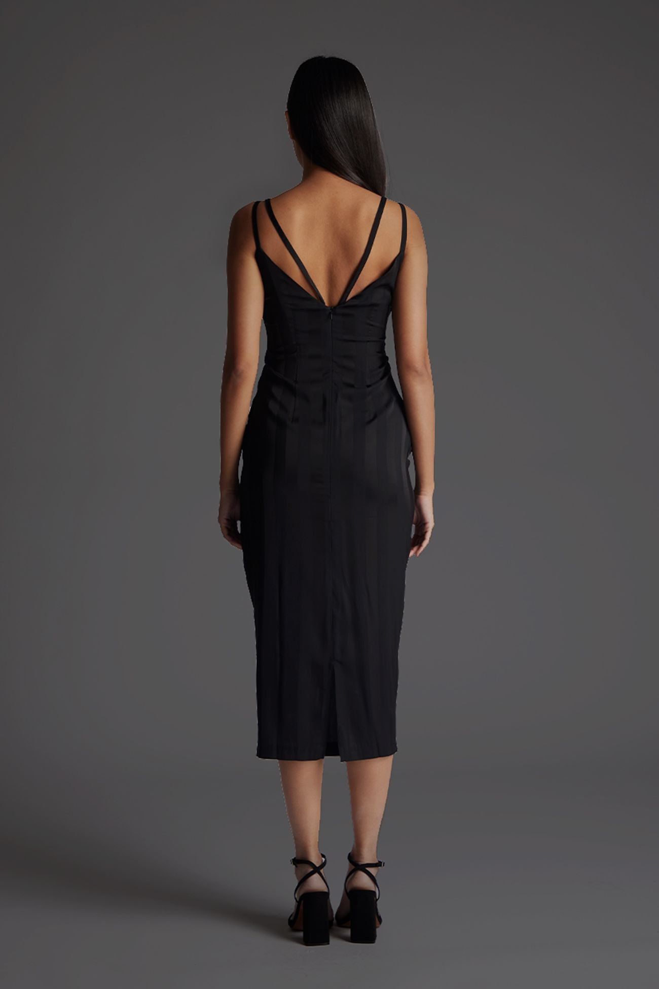 Vesper Vesper Women's Stripe Strappy Midaxi Dress in Black - 4