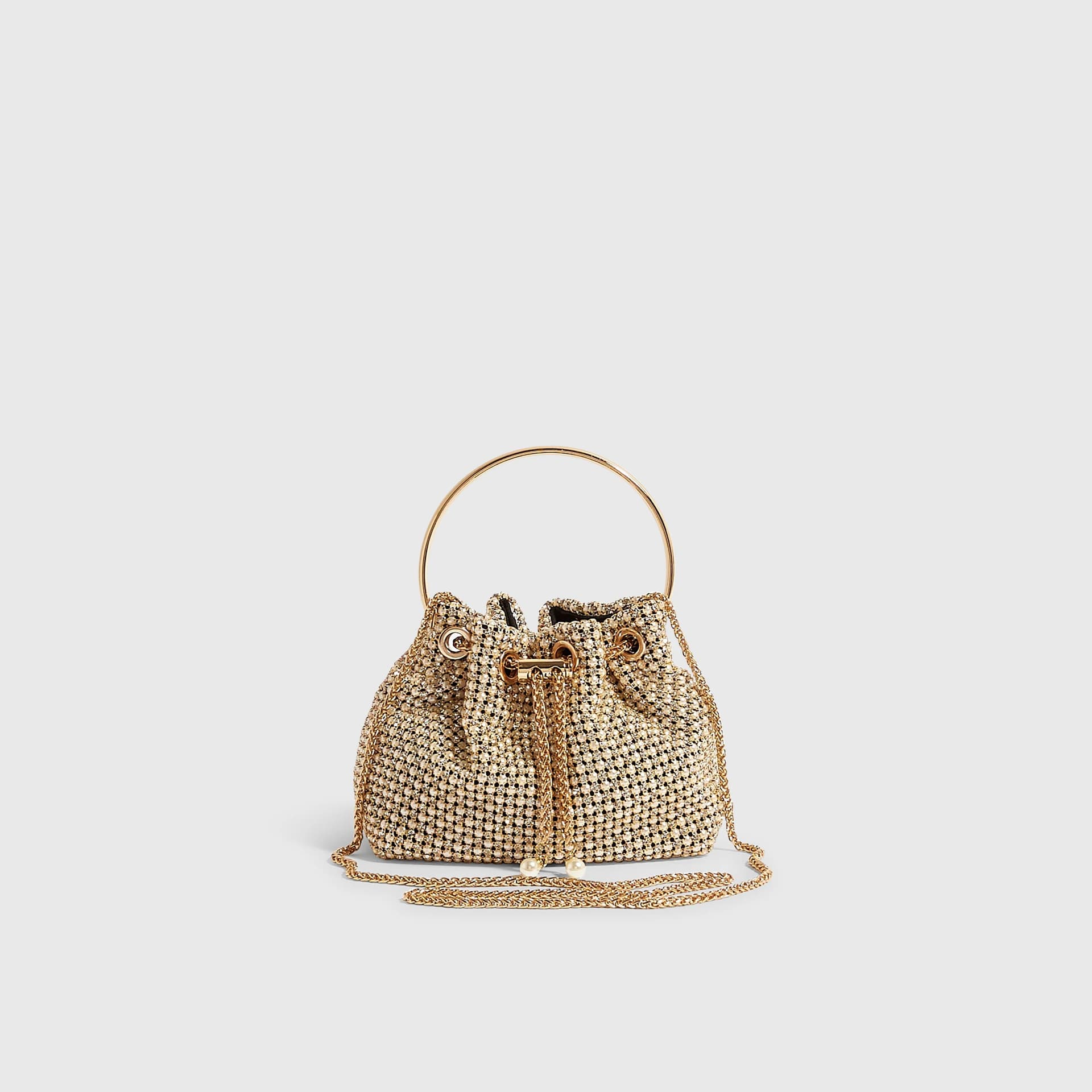 River Island River Island Womens Gold Pearl Mesh Droplet Clutch Bag
