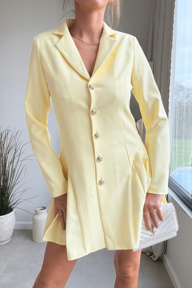 Style Cheat Style Cheat Women's Katie Lemon Yellow Pleated Blazer Dress - 3