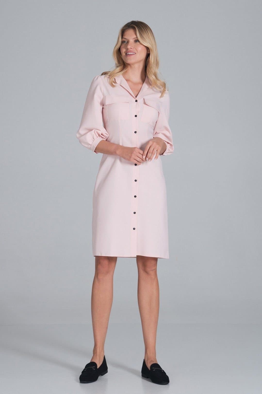 Love Lace Love Lace Women's Midi Shirt Dress with Collar Pockets Sleeves in Pink