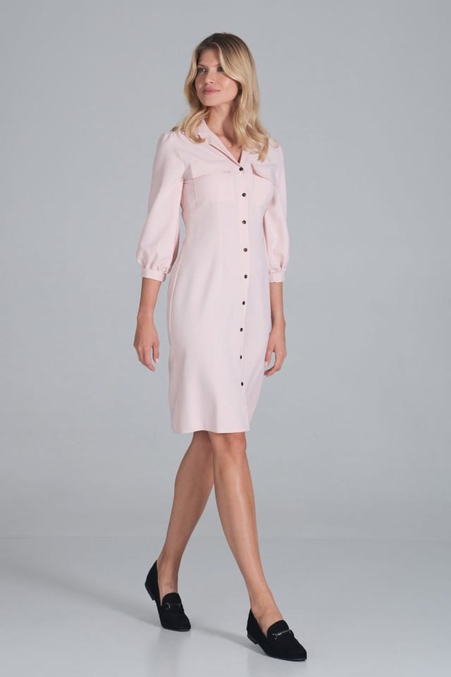 Love Lace Love Lace Women's Midi Shirt Dress with Collar Pockets Sleeves in Pink - 2