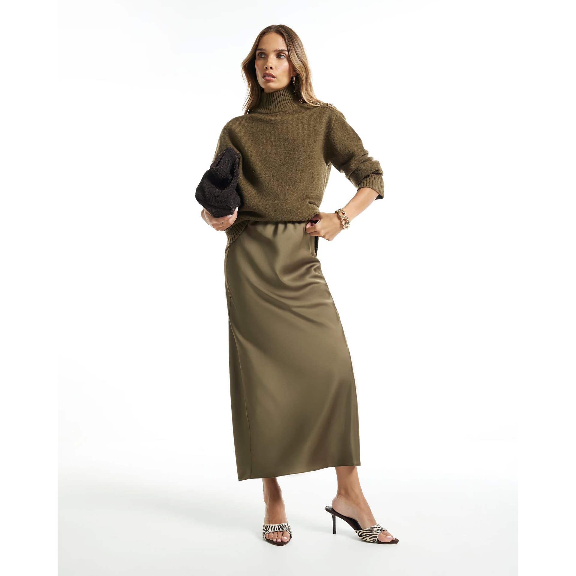 River Island River Island Womens Khaki Satin Maxi Skirt