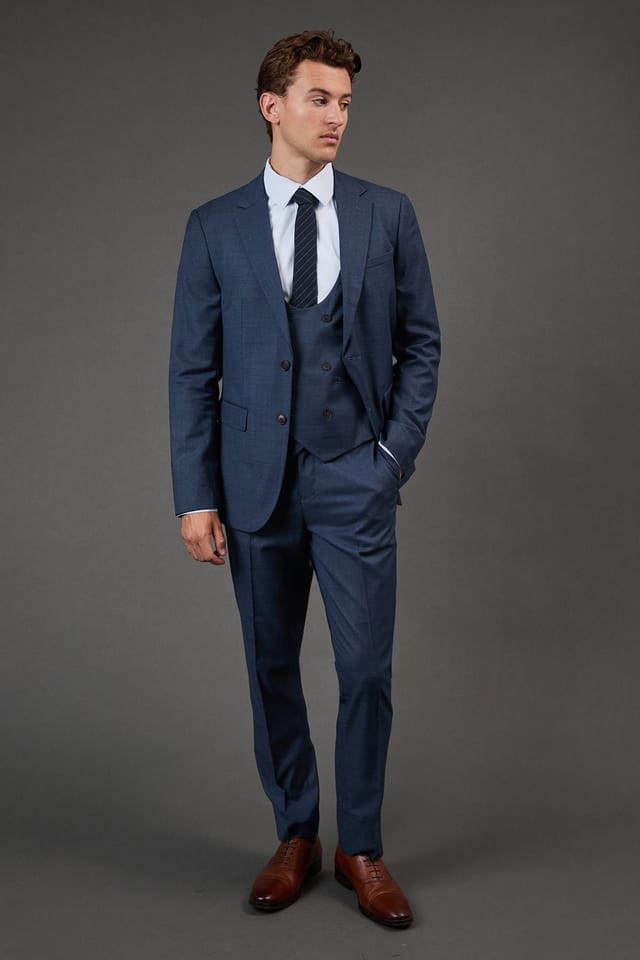 Burton Burton Men's Dark Blue Brushed Slim Fit Suit Jacket - 2