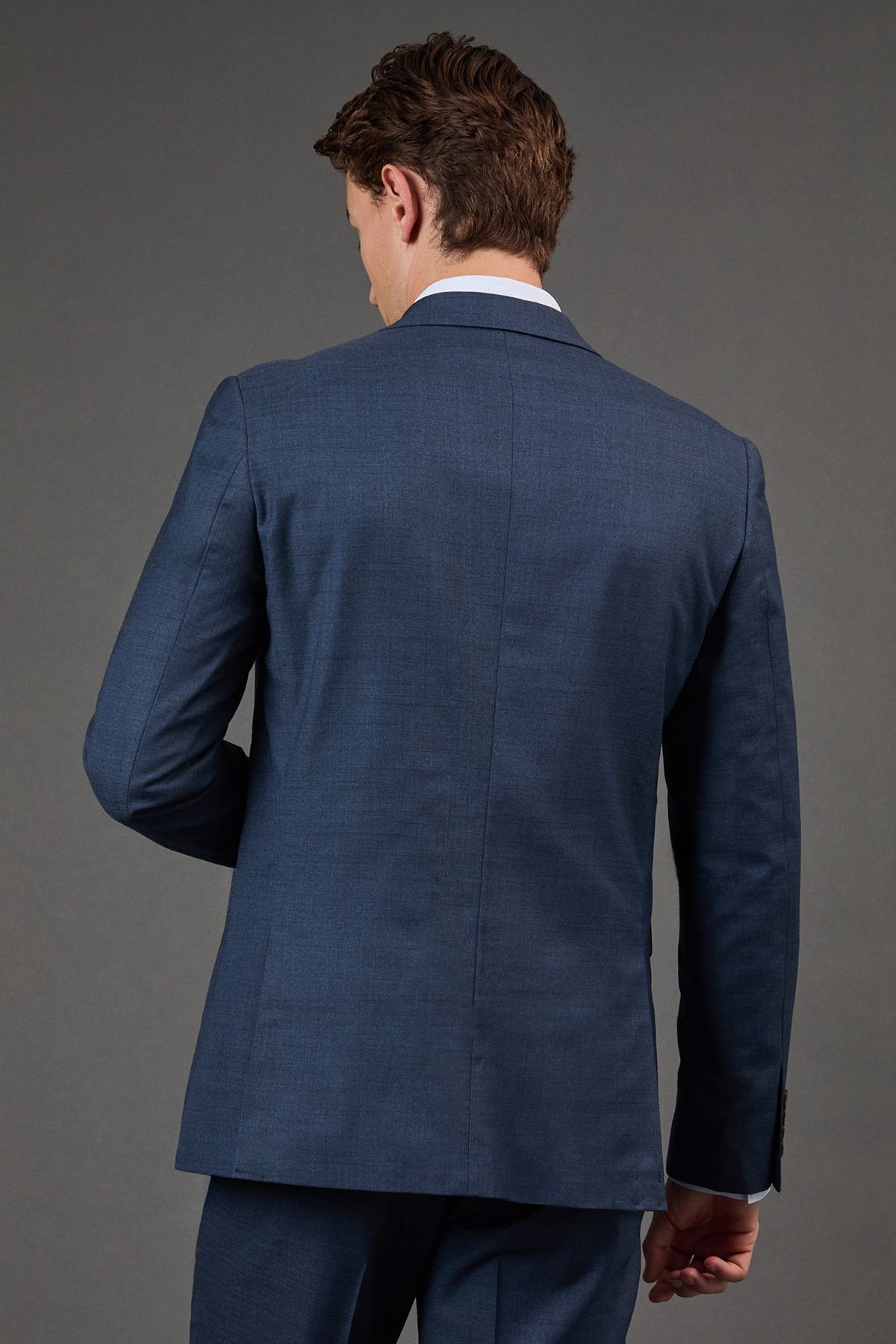 Burton Burton Men's Dark Blue Brushed Slim Fit Suit Jacket - 3